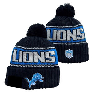 Detroit Lions Black NFL Knit Winter Hat Beanie On Field Sideline Fleece